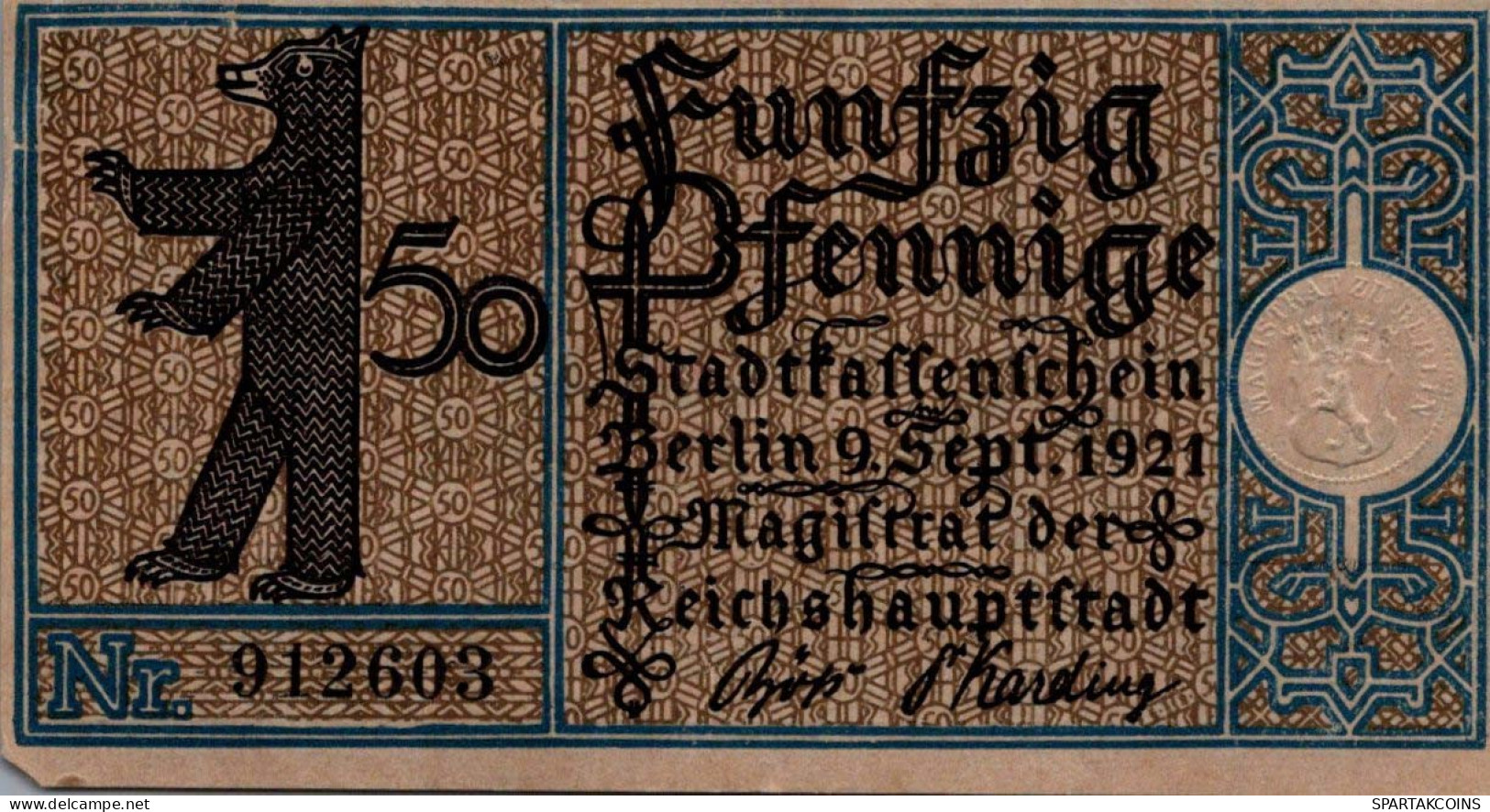 50 PFENNIG 1921 Stadt BERLIN DEUTSCHLAND Notgeld Banknote #PG394 - [11] Local Banknote Issues
