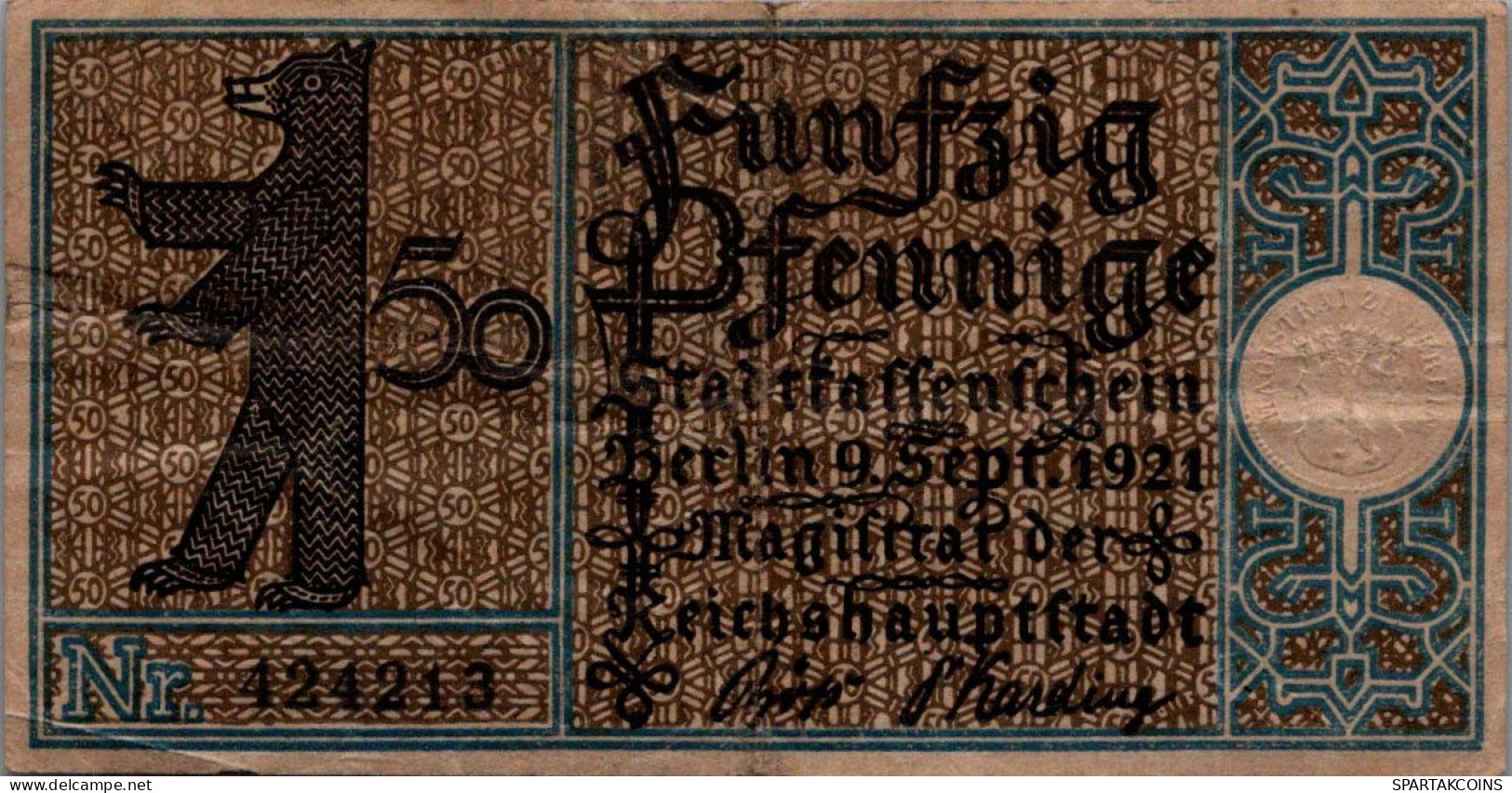 50 PFENNIG 1921 Stadt BERLIN DEUTSCHLAND Notgeld Banknote #PG392 - [11] Emissions Locales