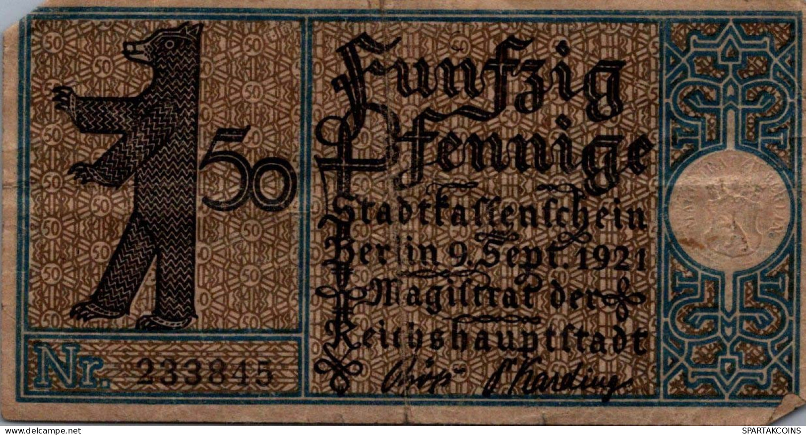 50 PFENNIG 1921 Stadt BERLIN DEUTSCHLAND Notgeld Banknote #PG395 - [11] Lokale Uitgaven
