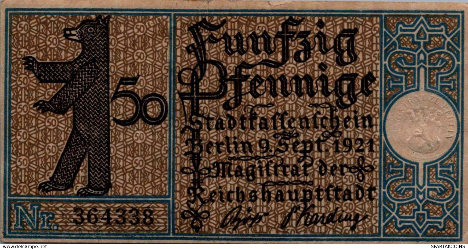 50 PFENNIG 1921 Stadt BERLIN DEUTSCHLAND Notgeld Banknote #PG389 - [11] Local Banknote Issues