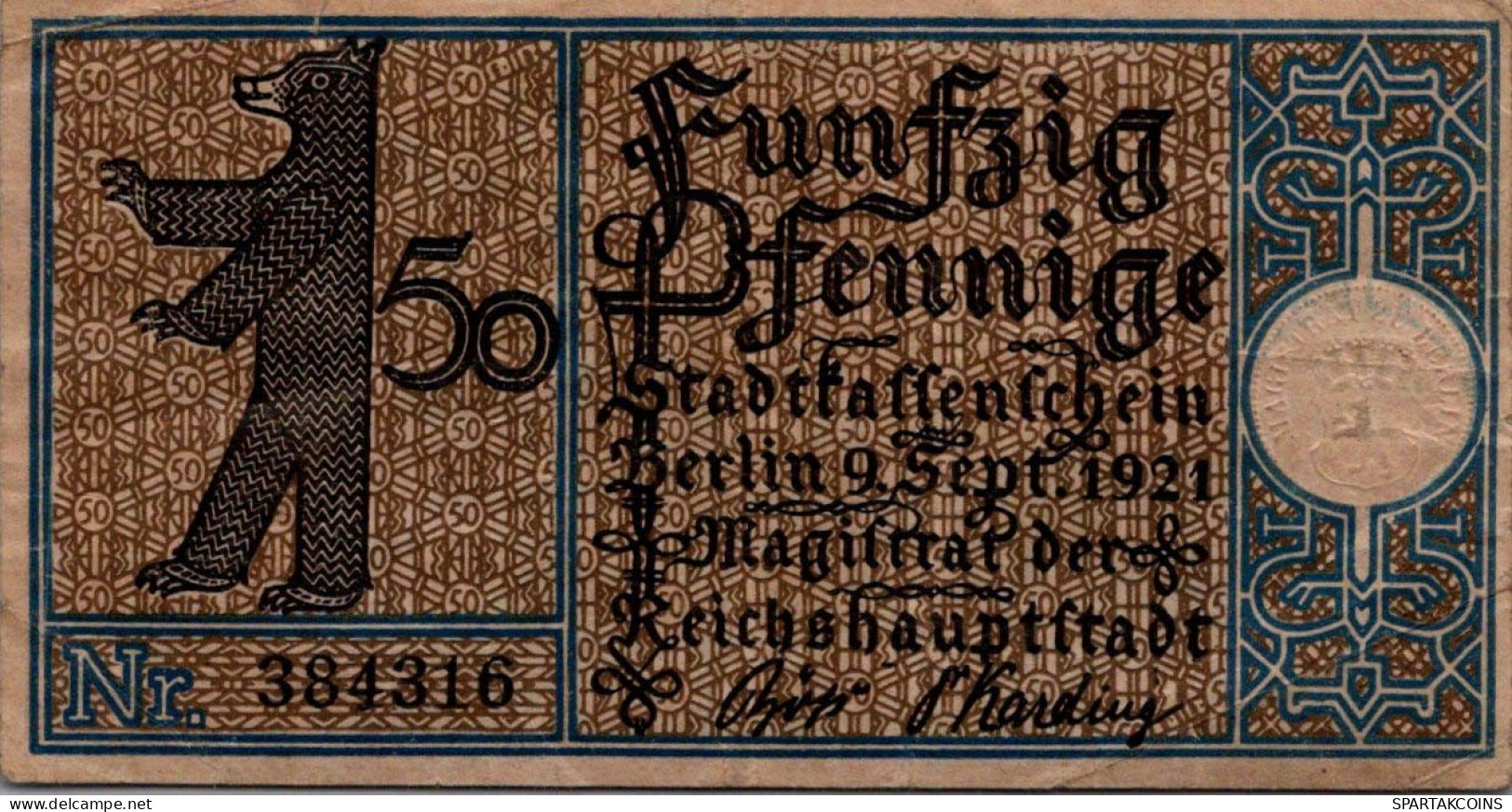 50 PFENNIG 1921 Stadt BERLIN DEUTSCHLAND Notgeld Banknote #PG388 - [11] Local Banknote Issues