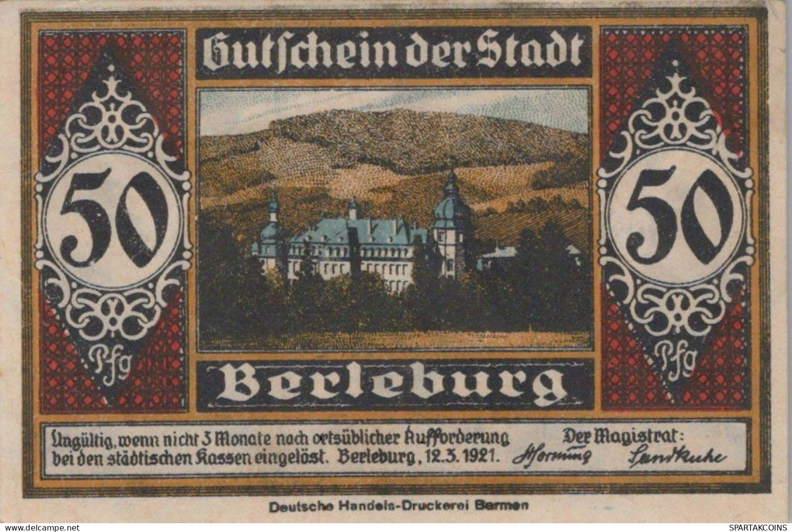50 PFENNIG 1921 Stadt BERLEBURG Westphalia UNC DEUTSCHLAND Notgeld #PA146 - [11] Local Banknote Issues