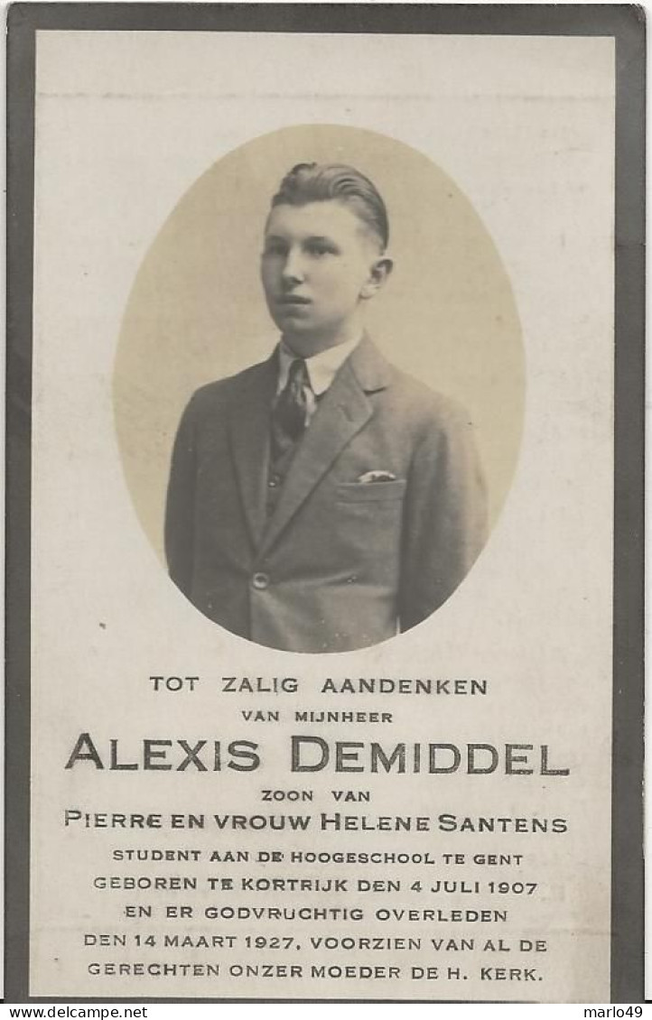 DP. ALEXIS DEMIDDEL - SANTENS ° KORTRIJK 1907 - + 1927 STUDENT AAN DE HOOGESCHOOL TE GENT - Religion &  Esoterik