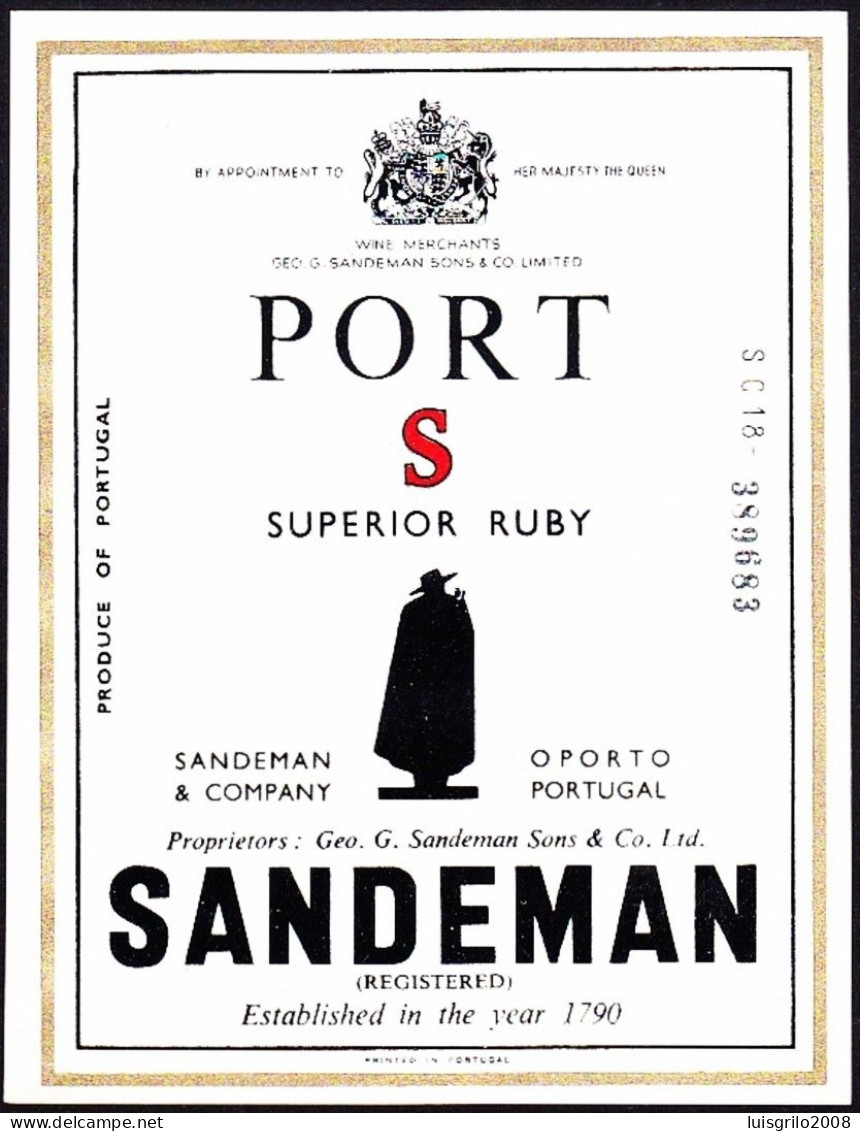Port Wine Label, Portugal - SANDEMAN Superior Ruby -|- Sandeman & Company, Oporto - Altri & Non Classificati