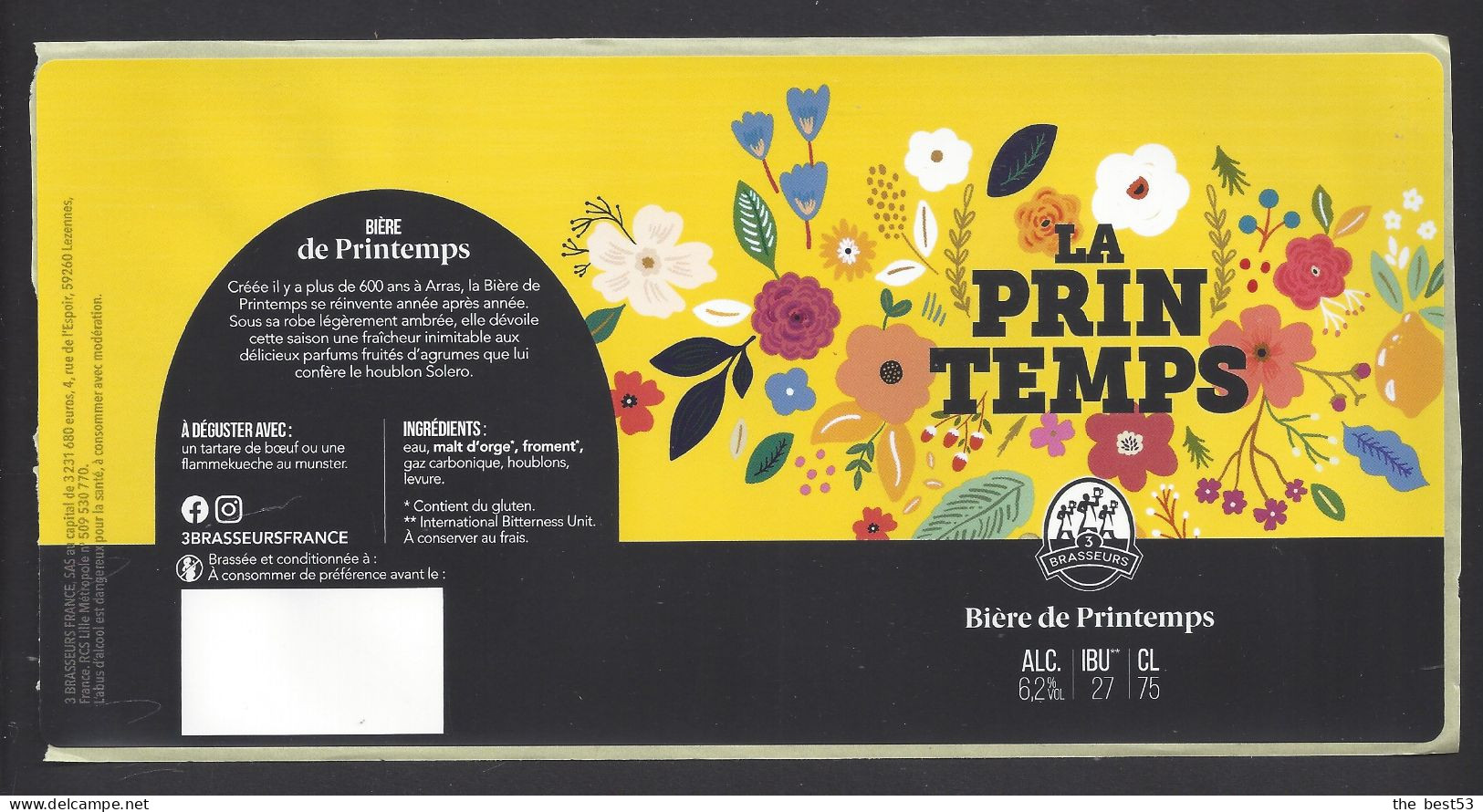 Etiquette De Bière De Printemps   -  La Prin Temps -  Brasserie Des 3 Brasseurs à Lezennes   (59) - Cerveza