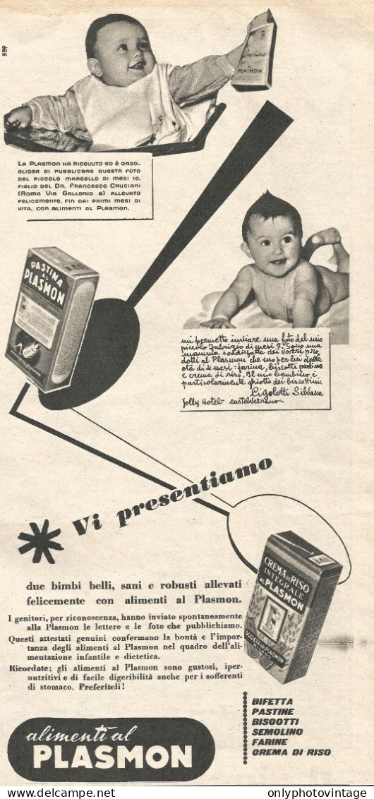 W1988 Alimenti Al PLASMON - Pubblicità Del 1958 - Vintage Advertising - Publicités