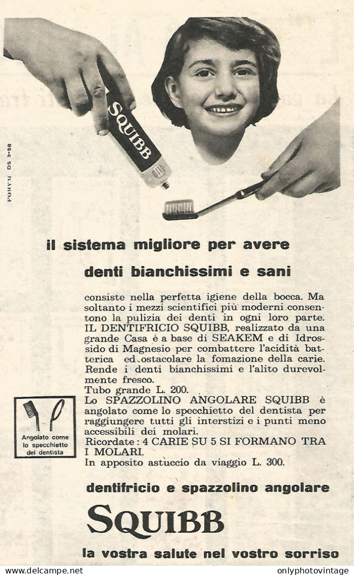 W1930 Dentifricio E Spazzolino SQUIBB - Pubblicità Del 1958 - Vintage Advert - Advertising