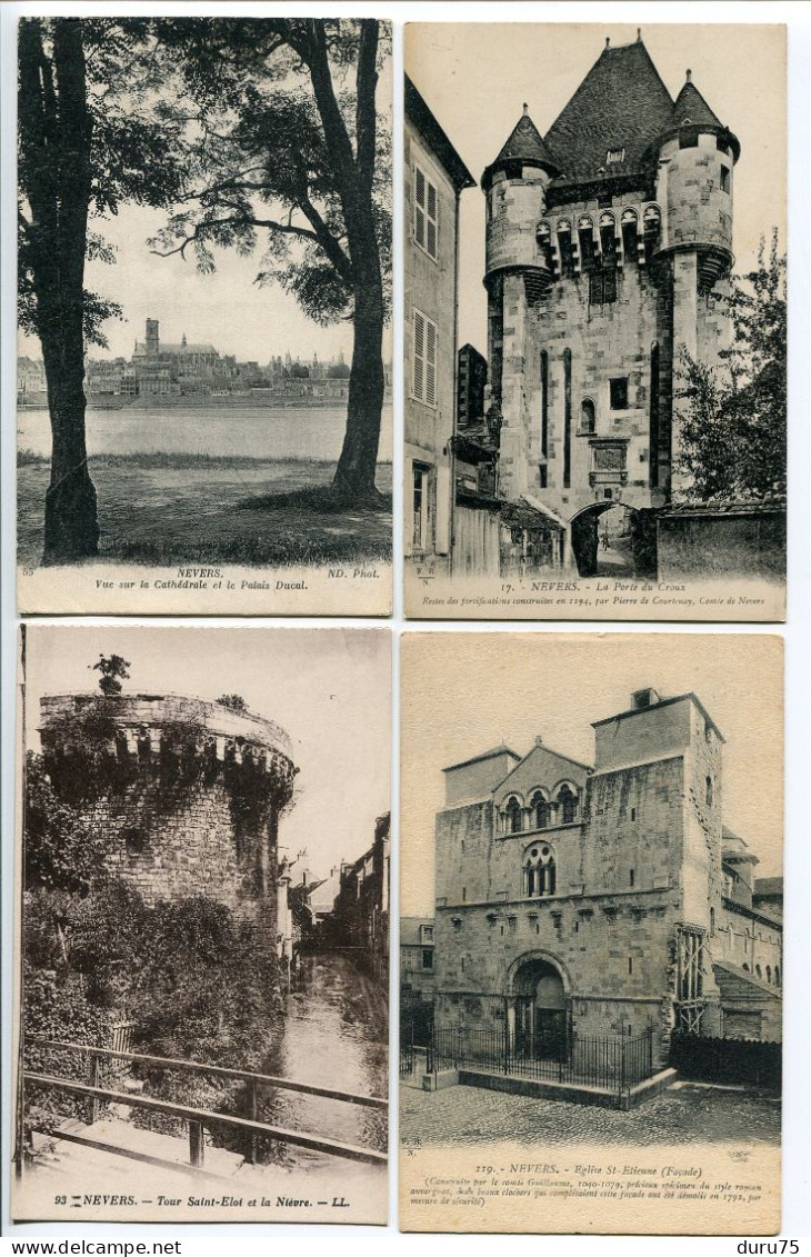 8 CP NEVERS Vue Cathédrale Palais Ducal Porte Croux Tour Eloi Nièvre Eglise Etienne Campanile Intérieur Chapelle Tombeau - Nevers