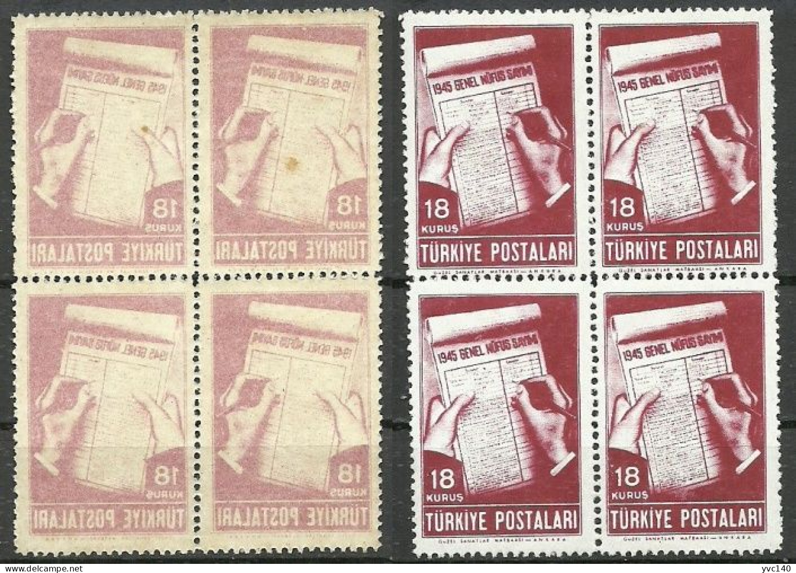 Turkey; 1945 Census 18 K. "Abklatsch Print" - Unused Stamps