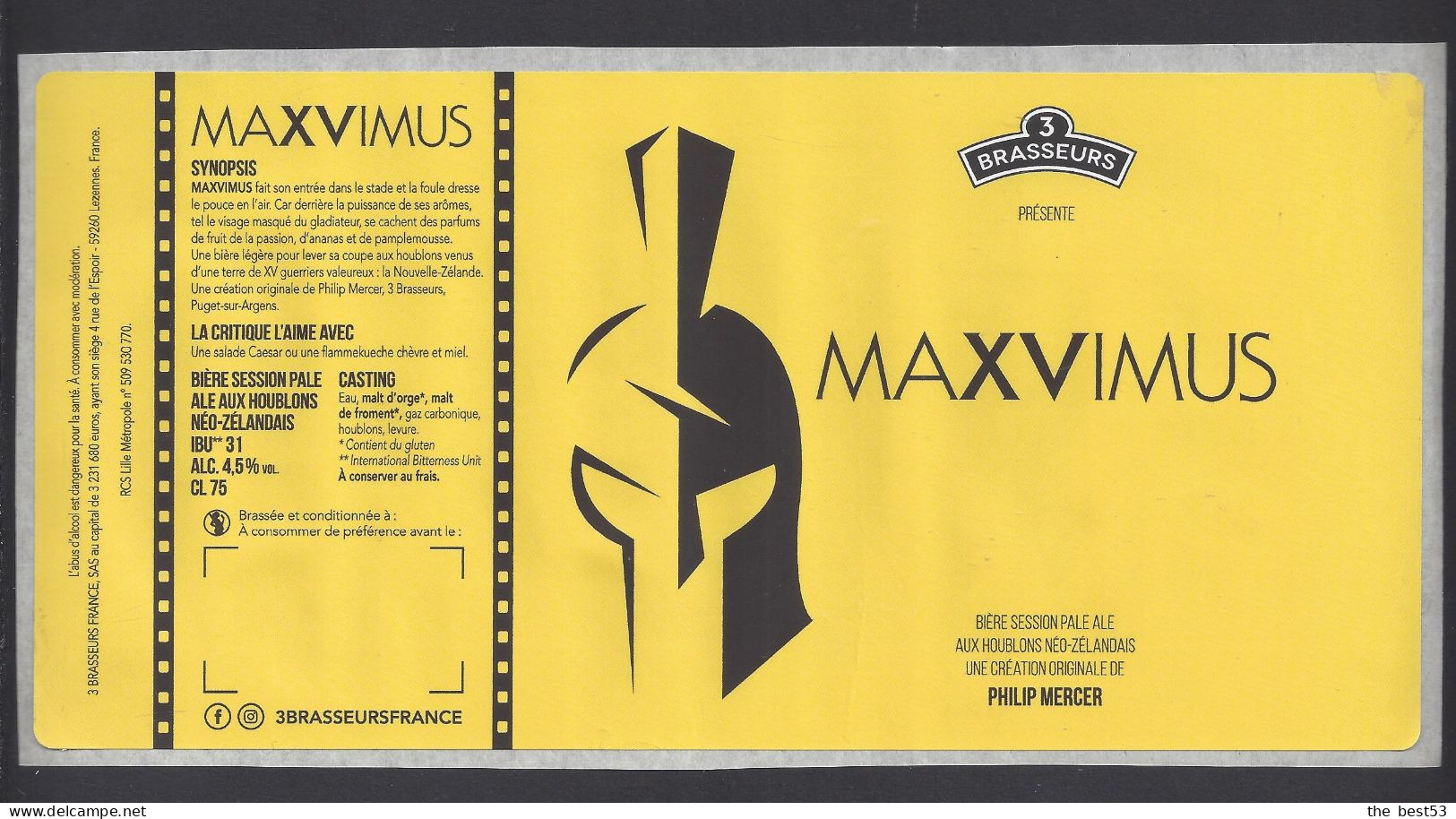 Etiquette De Bière Pale Ale    -  Maxvimus -  Brasserie Des 3 Brasseurs à Lezennes   (59) - Cerveza