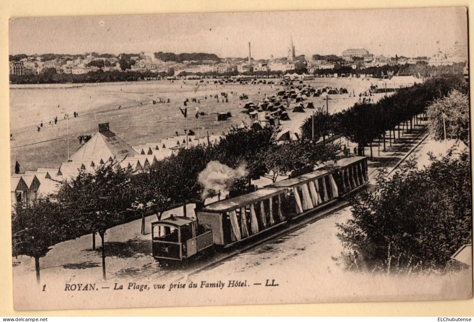 Cpa Animée - Royan - La Plage Prise Du Family Hôtel - Petit Train Années 1900-10 - Royan