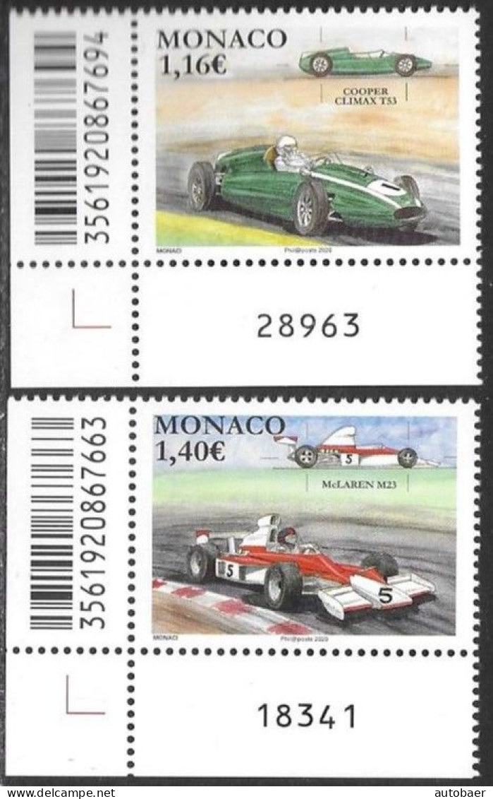 Monaco 2020 Racing Cars Cooper Climax McLaren Yv. 3227-28 Michel No. 3483-84 ** Neuf MNH Postfrisch - Unused Stamps