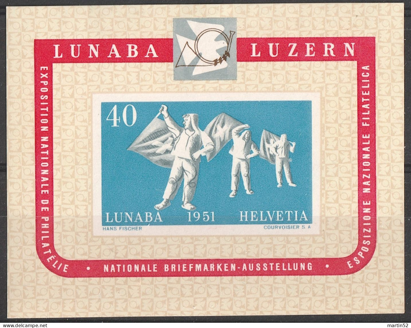 Schweiz Suisse 1951: LUNABA Zu WIII 32A (Ausschnitt) Mi 560 (aus Block 10) Yv Decoupé Du BF 14 ** MNH  (Zu CHF 150.00) - Blocks & Kleinbögen