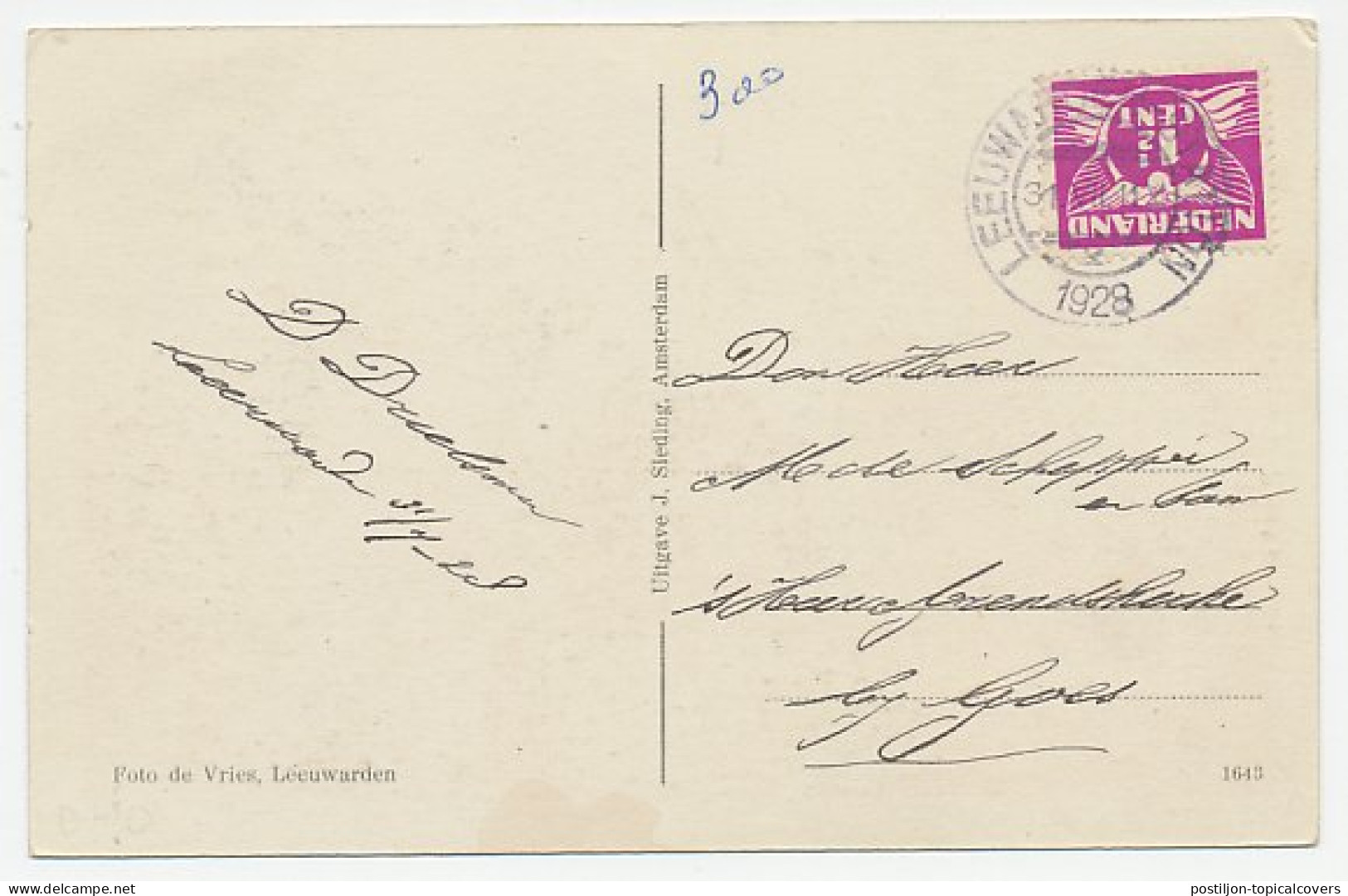 Prentbriefkaart Postkantoor Leeuwarden 1928 - Autres & Non Classés