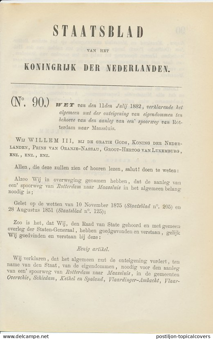 Staatsblad 1882 : Spoorlijn Rotterdam - Maassluis - Documents Historiques