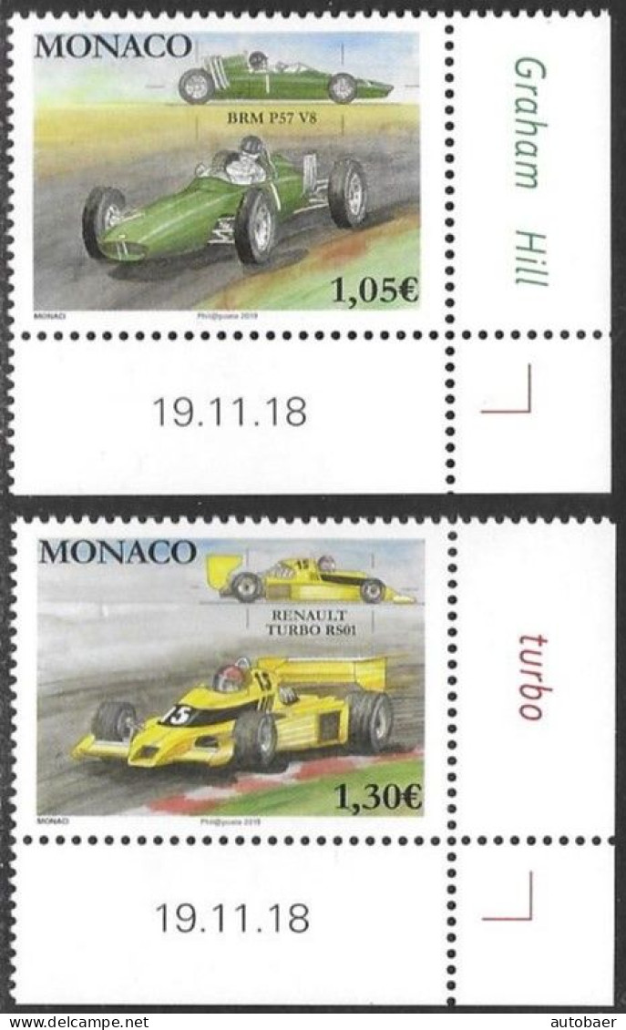 Monaco 2019 Racing Cars BRM Renault Hill Michel No. 3426-27 ** Neuf MNH Postfrisch - Unused Stamps