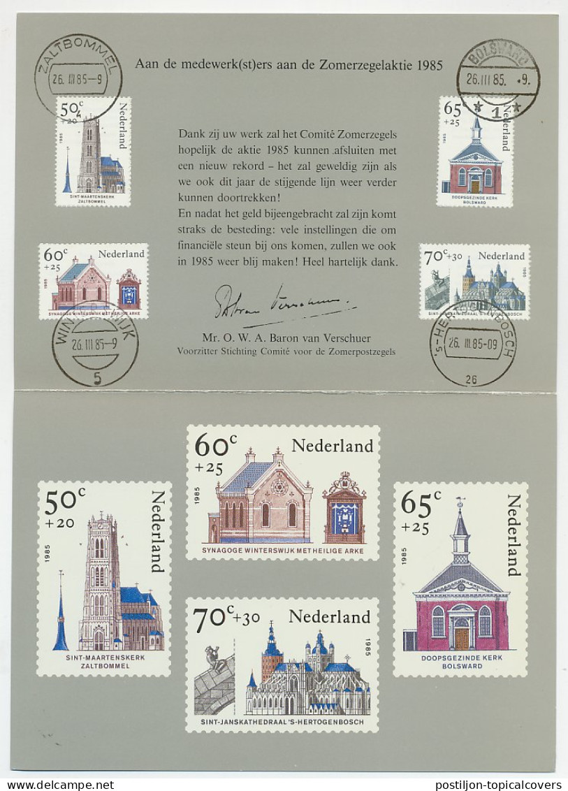 Zomerbedankkaart 1985 - FDC - Gestempeld Per Plaats Van Kerk - Ohne Zuordnung
