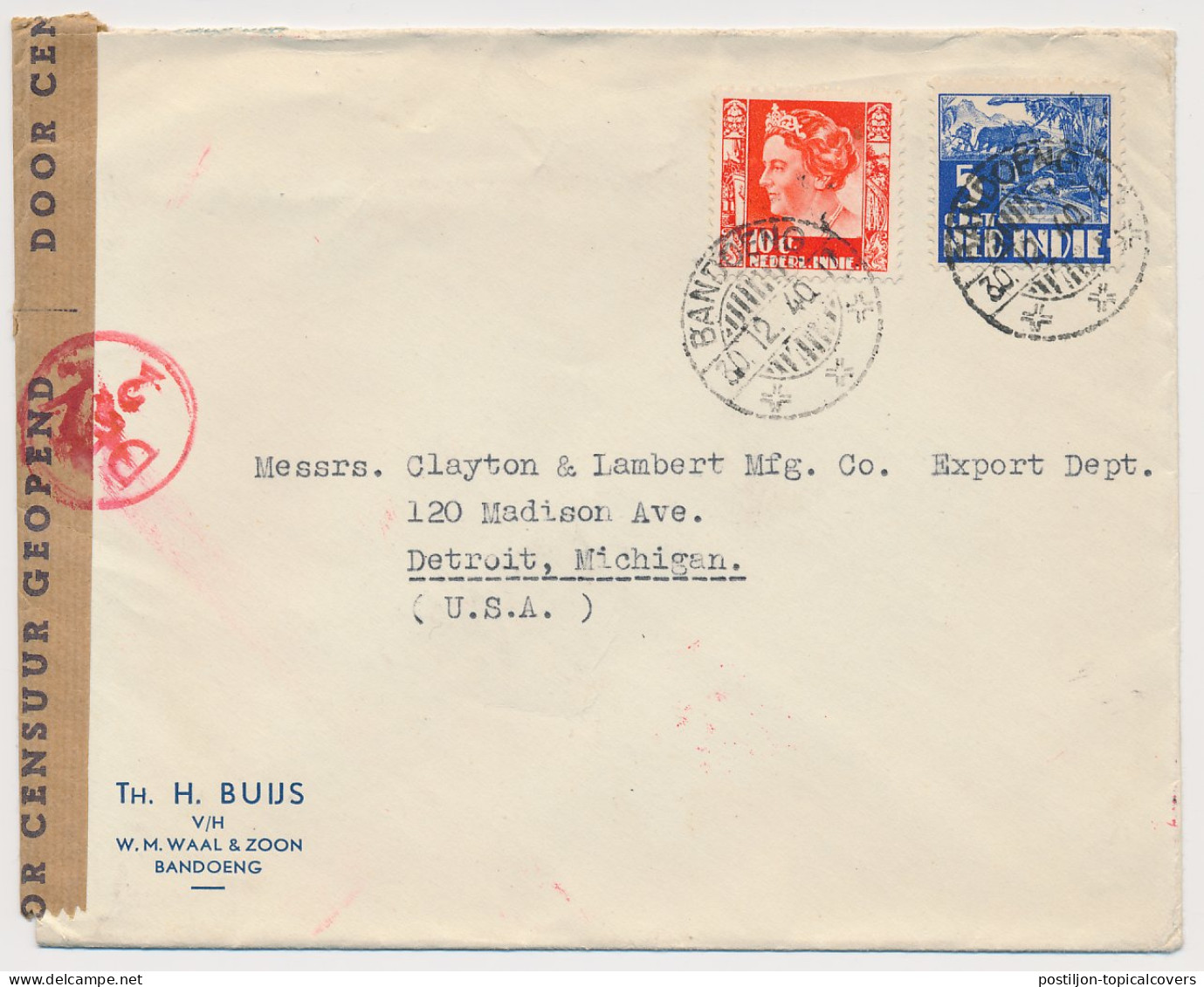 Censored Cover Bandoeng Netherlands Indies - USA 1940 - Nederlands-Indië