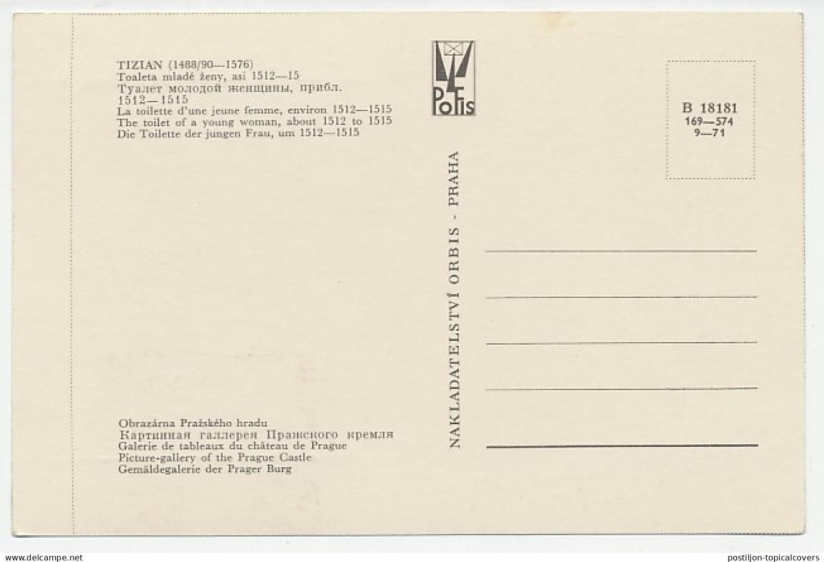 Maximum Card Czechoslovakia 1968 Toilet Young Woman - Titian - Autres & Non Classés