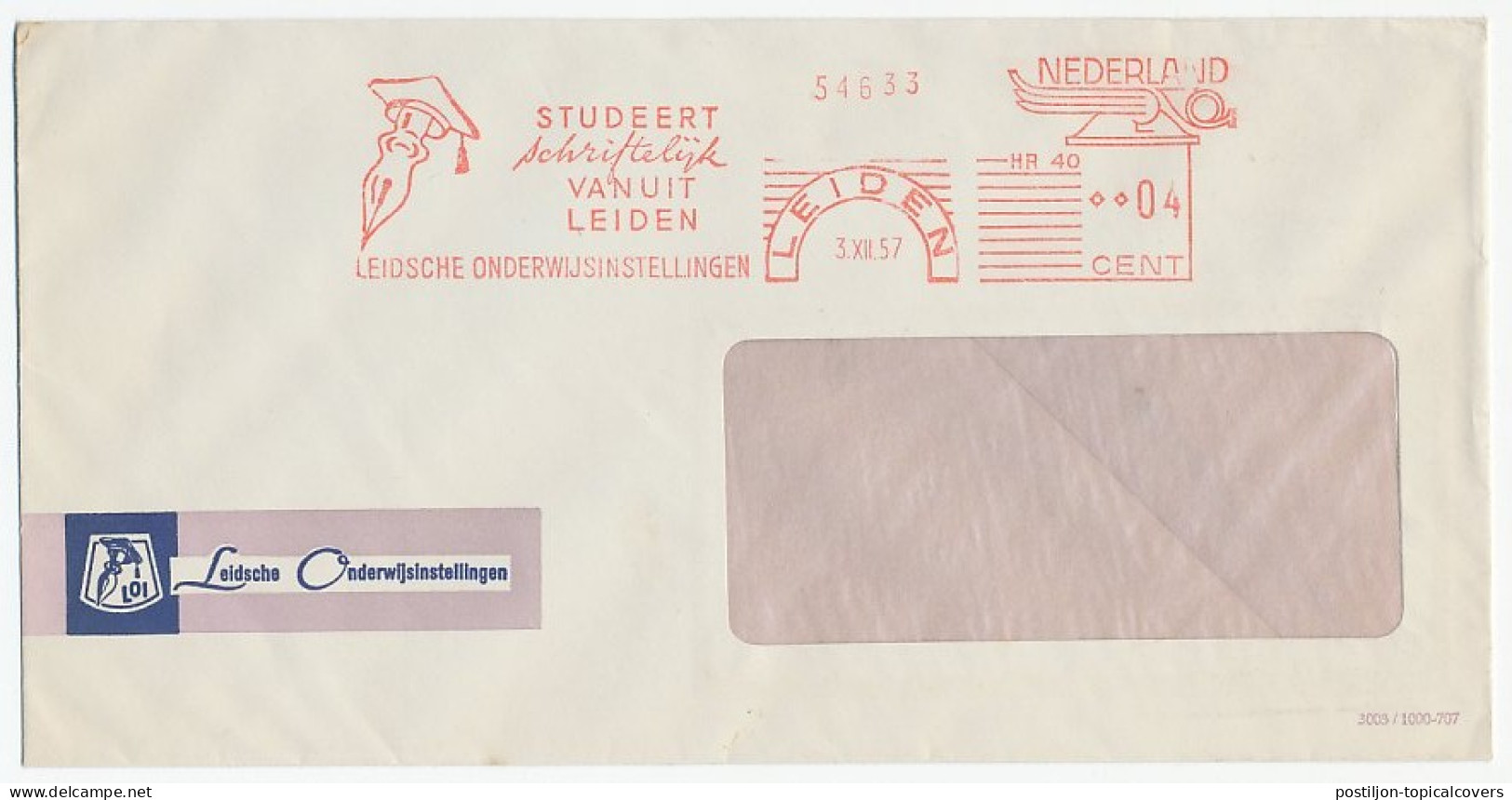 Meter Cover Netherlands 1957 Pen - Square Academic Cap - Mortarboard - Unclassified