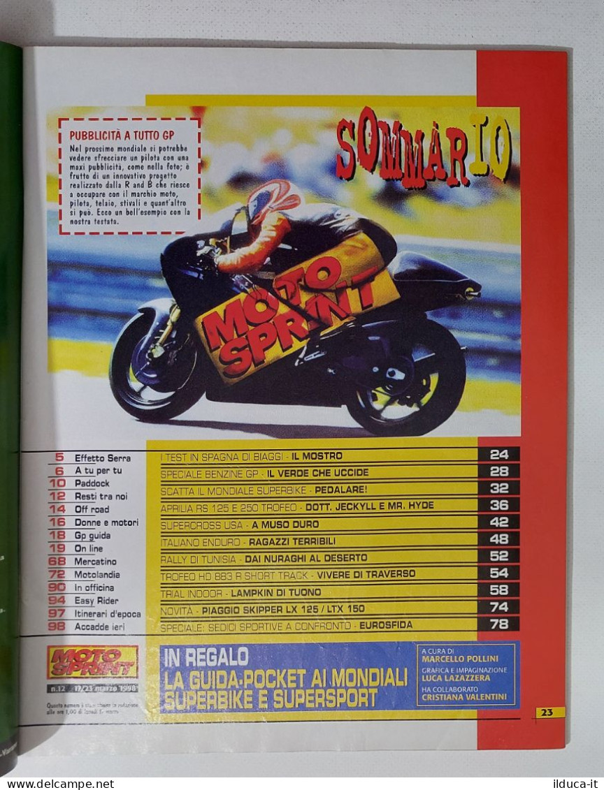 34915 Motosprint 1998 A. XXIII N 12 - 16 Sportive A Confronto - Biaggi + Inserto - Motori