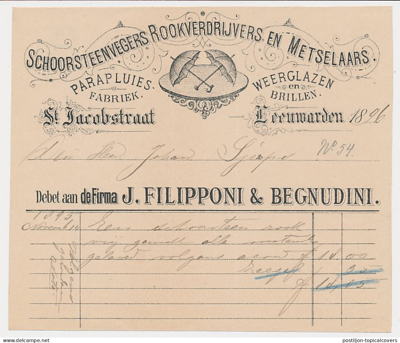 Nota Leeuwarden 1896 - Parapluies - Weerglazen - Brillen - Nederland