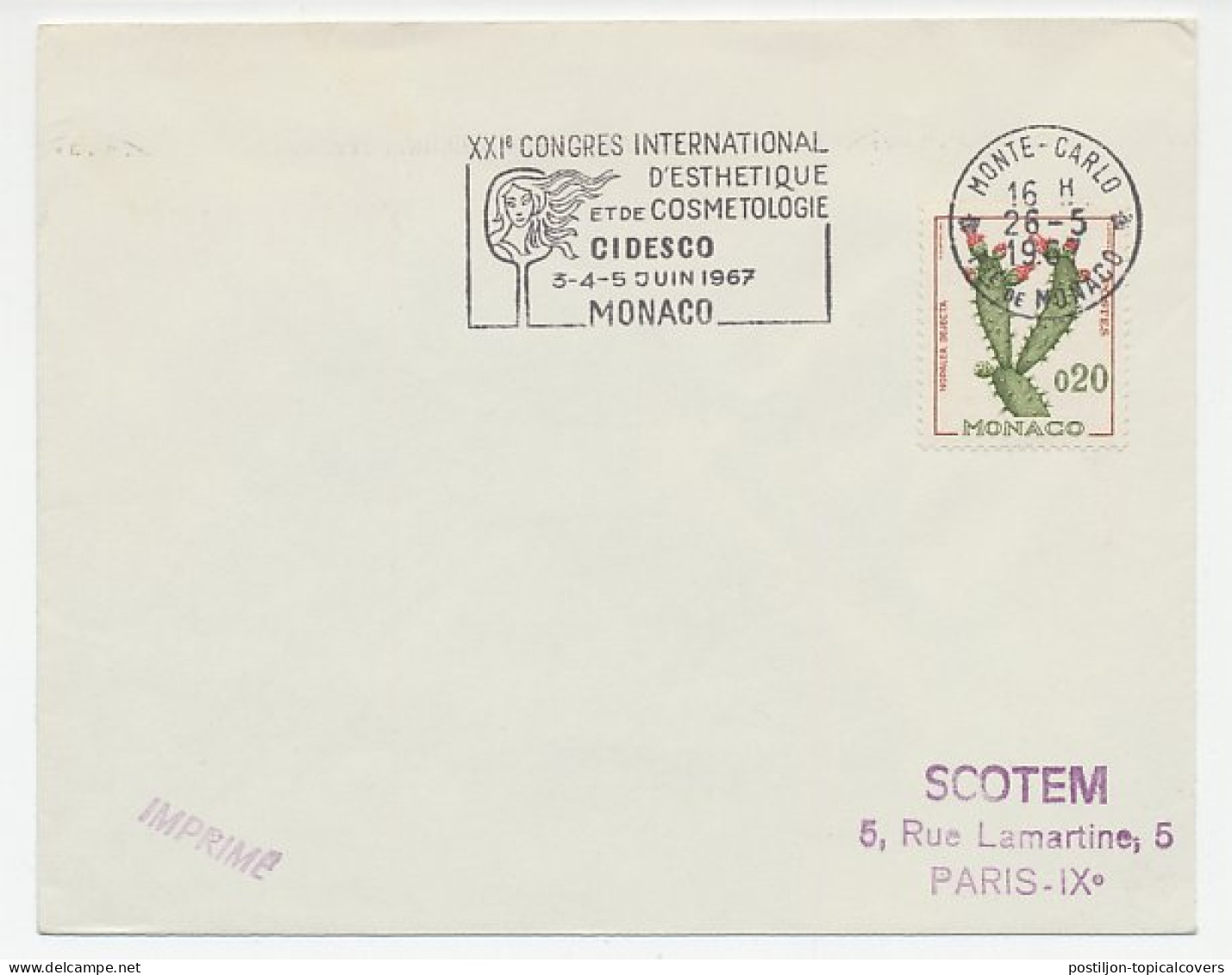 Cover / Postmark Monaco 1967 International Congress Of Aesthetics And Cosmetology - Autres & Non Classés
