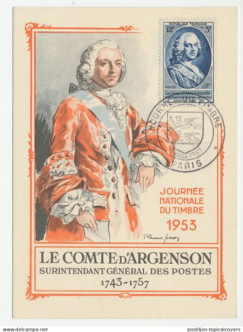 Maximum Card France 1953 Count D Argenson - Postmaster - Sonstige & Ohne Zuordnung