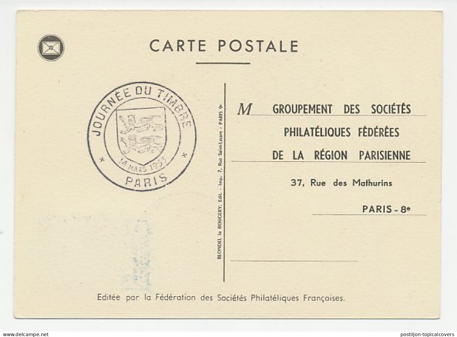Maximum Card France 1953 Count D Argenson - Postmaster - Other & Unclassified