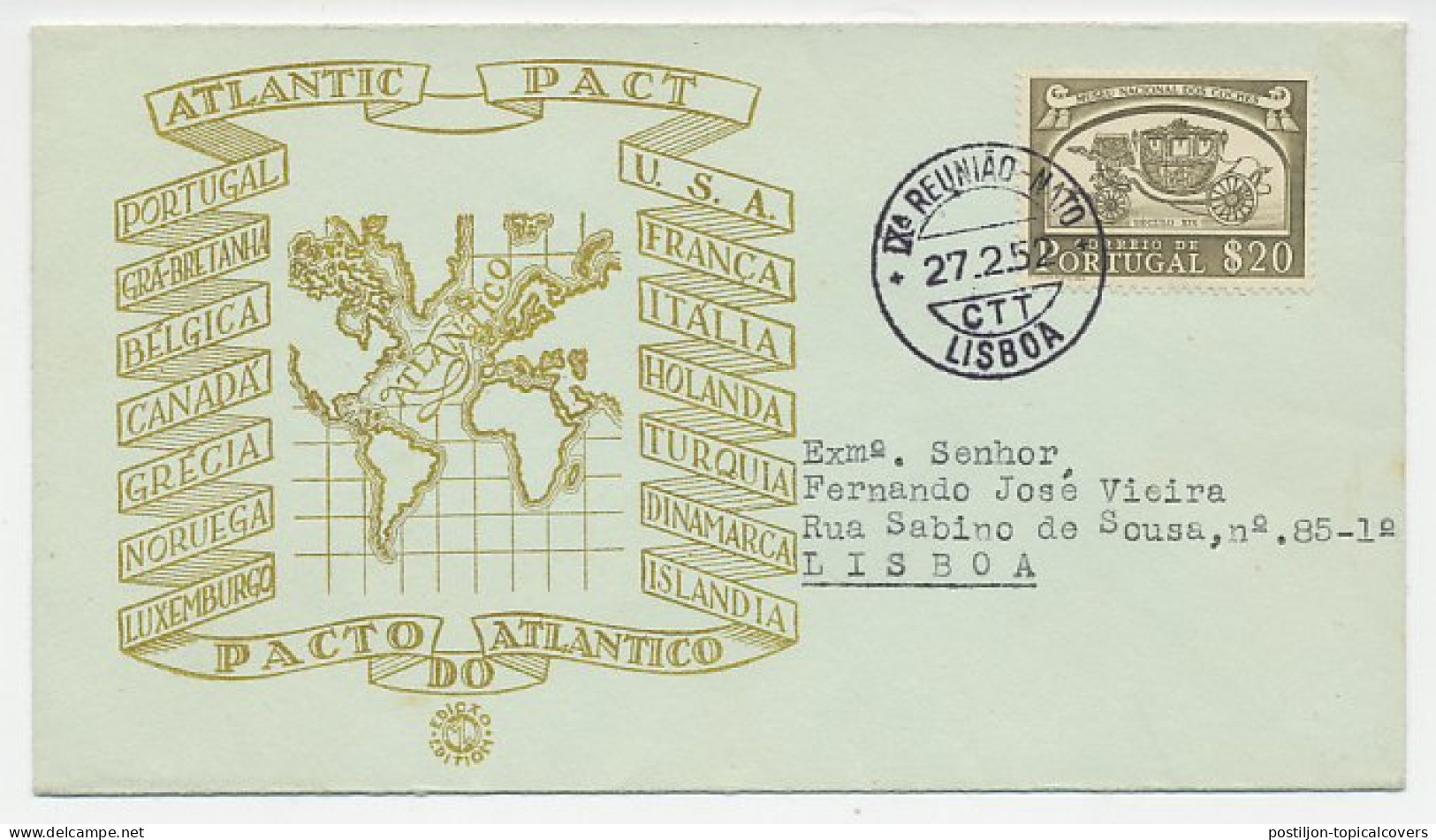 Cover / Postmark Portugal 1952 Atlantic Pact  - NAVO