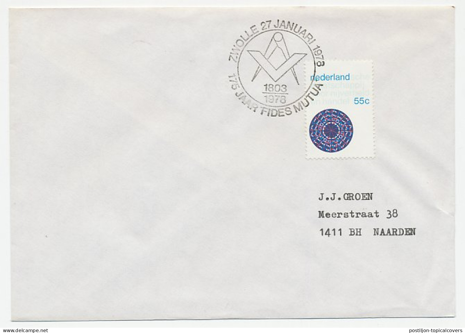 Cover / Postmark Netherlands 1978 Masonic Lodge Fides Mutua - Massoneria