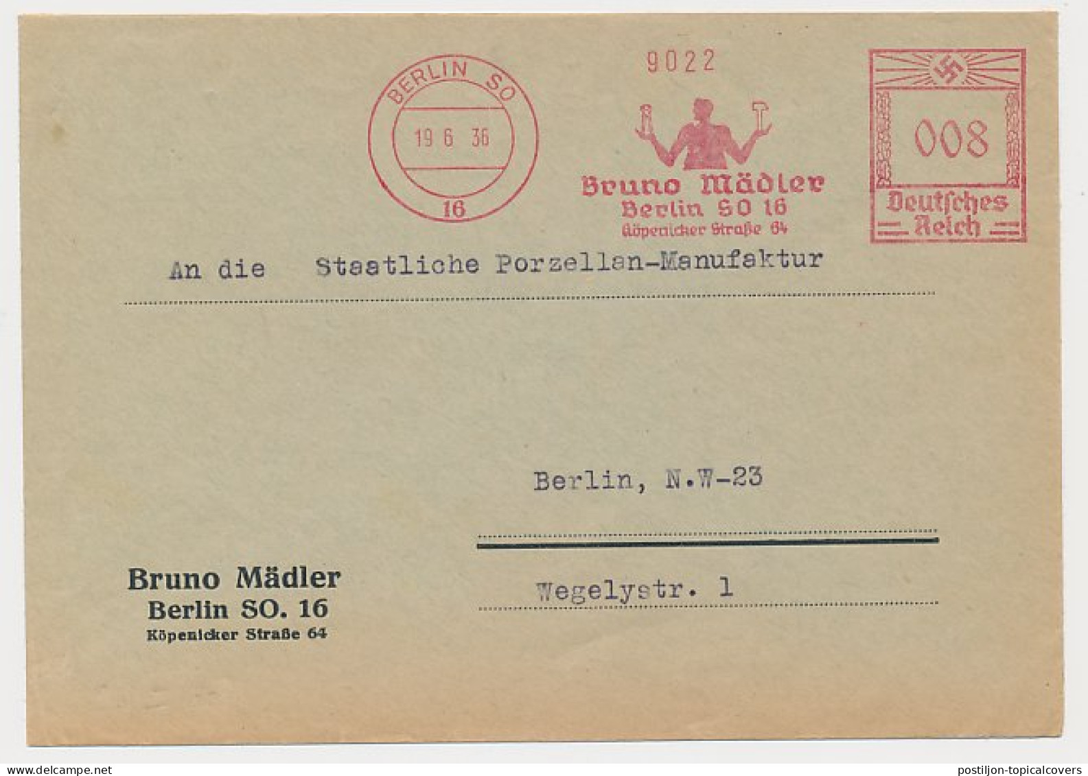 Meter Cover Deutsches Reich / Germany 1933 Pincer - Hammer - Andere & Zonder Classificatie