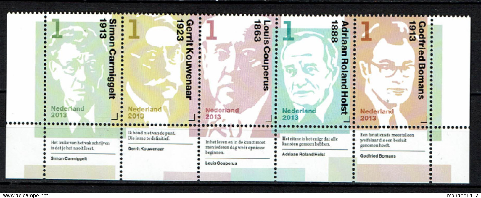 Nederland 2013 - NVPH 3059/3063 - Nederlandse Schrijvers, Dutch Writers, écrivains - MNH - Unused Stamps
