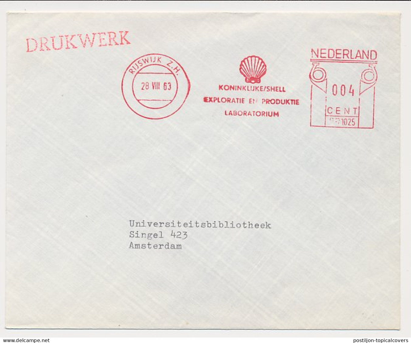 Meter Cover Netherlands 1963 Shell - Oil - Laboratory - Rijswijk - Altri & Non Classificati