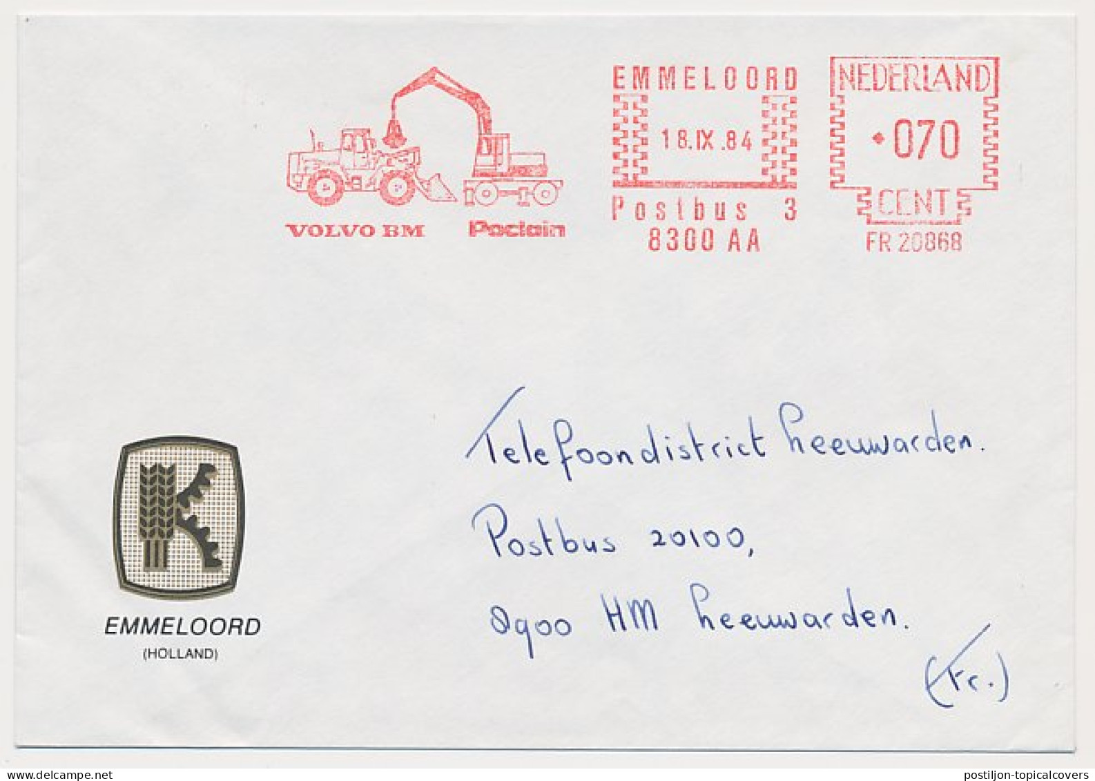 Meter Cover Netherlands 1984 Shovel - Emmeloord - Otros & Sin Clasificación