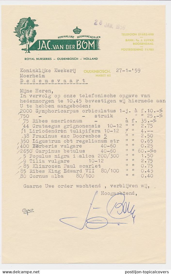 Brief Oudenbosch 1959 - Boomkwekerij - Netherlands
