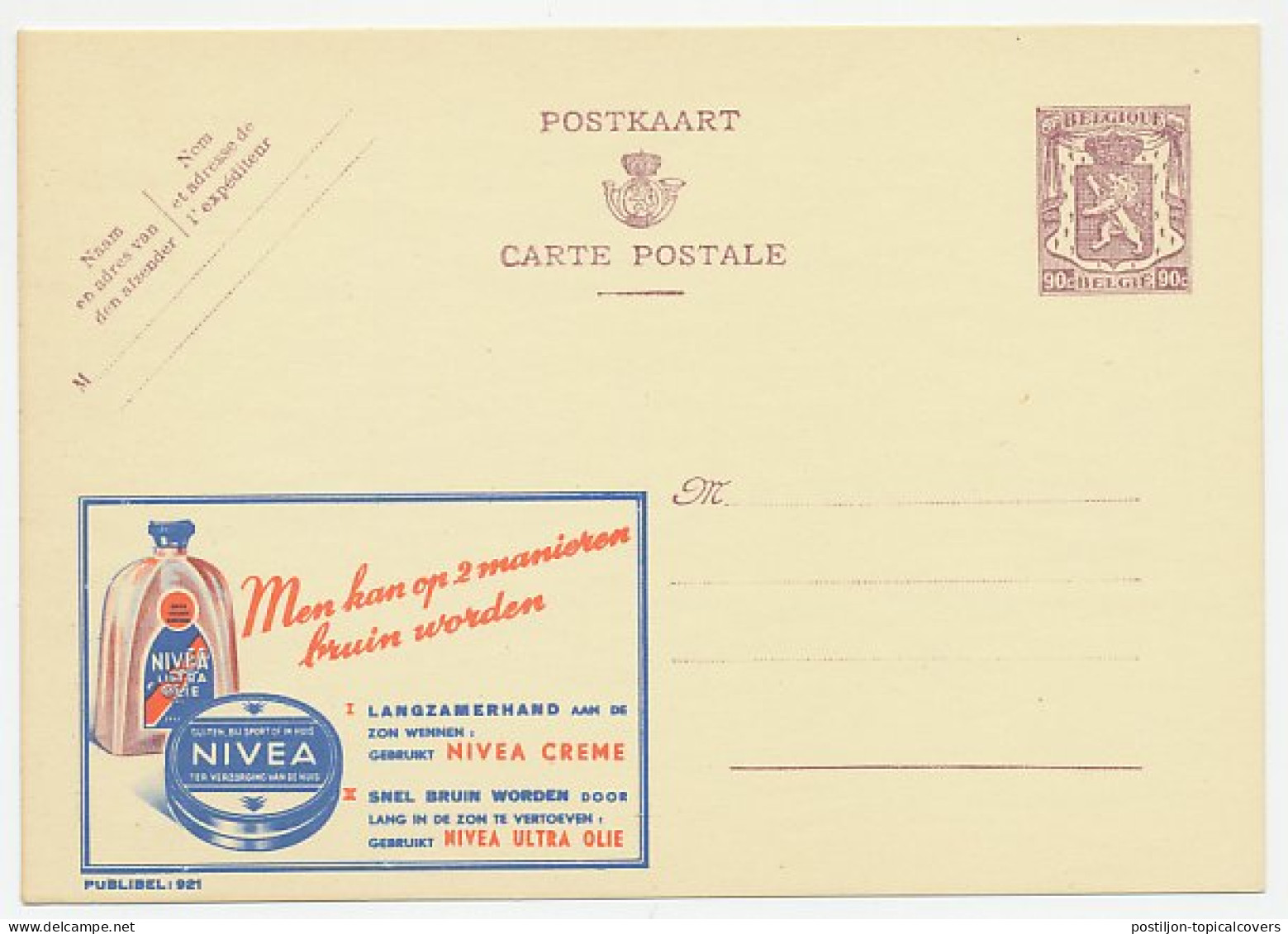 Publibel - Postal Stationery Belgium 1948 Nivea Cream - Oil - Sun - Browning - Andere & Zonder Classificatie