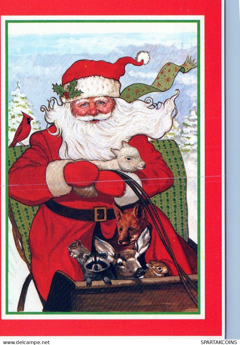 PAPÁ NOEL Animales NAVIDAD Fiesta Vintage Tarjeta Postal CPSM #PAK750.ES - Santa Claus