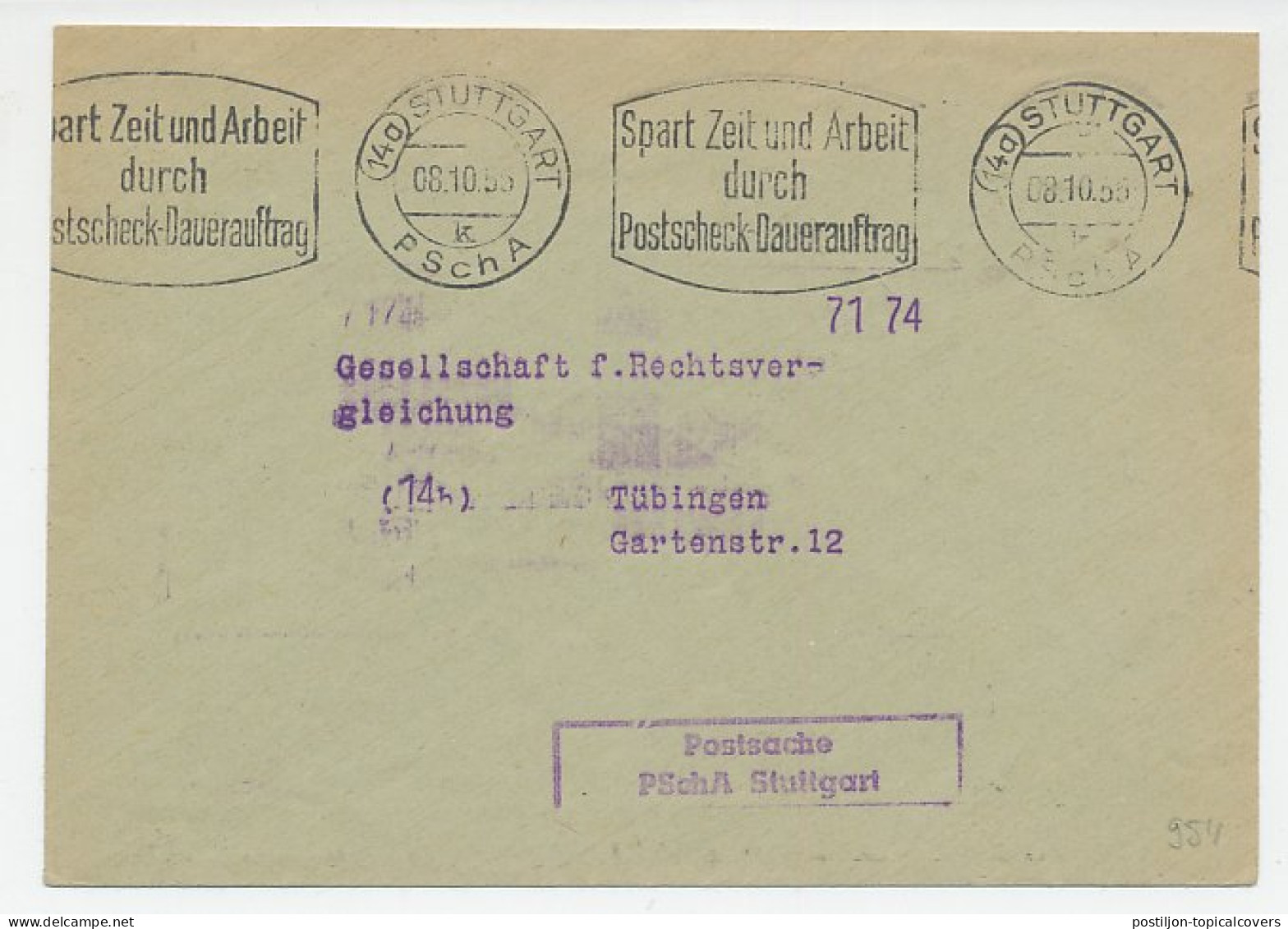 Postal Cheque Cover Germany 1955 Watch - Clock - Elastofixo - Fixoflex - Relojería