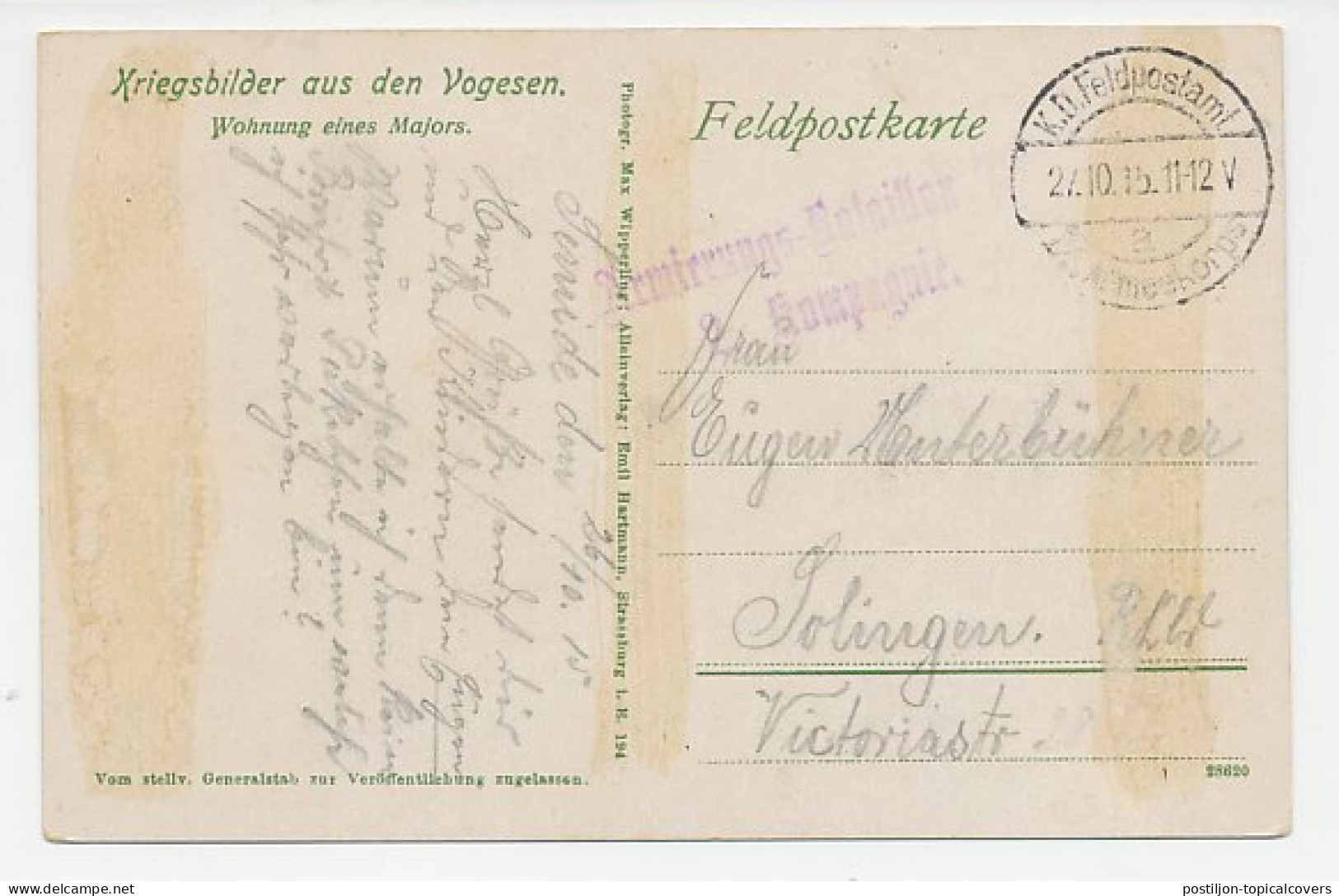 Fieldpost Postcard Germany / France 1915 Major Home - WWI - WW1