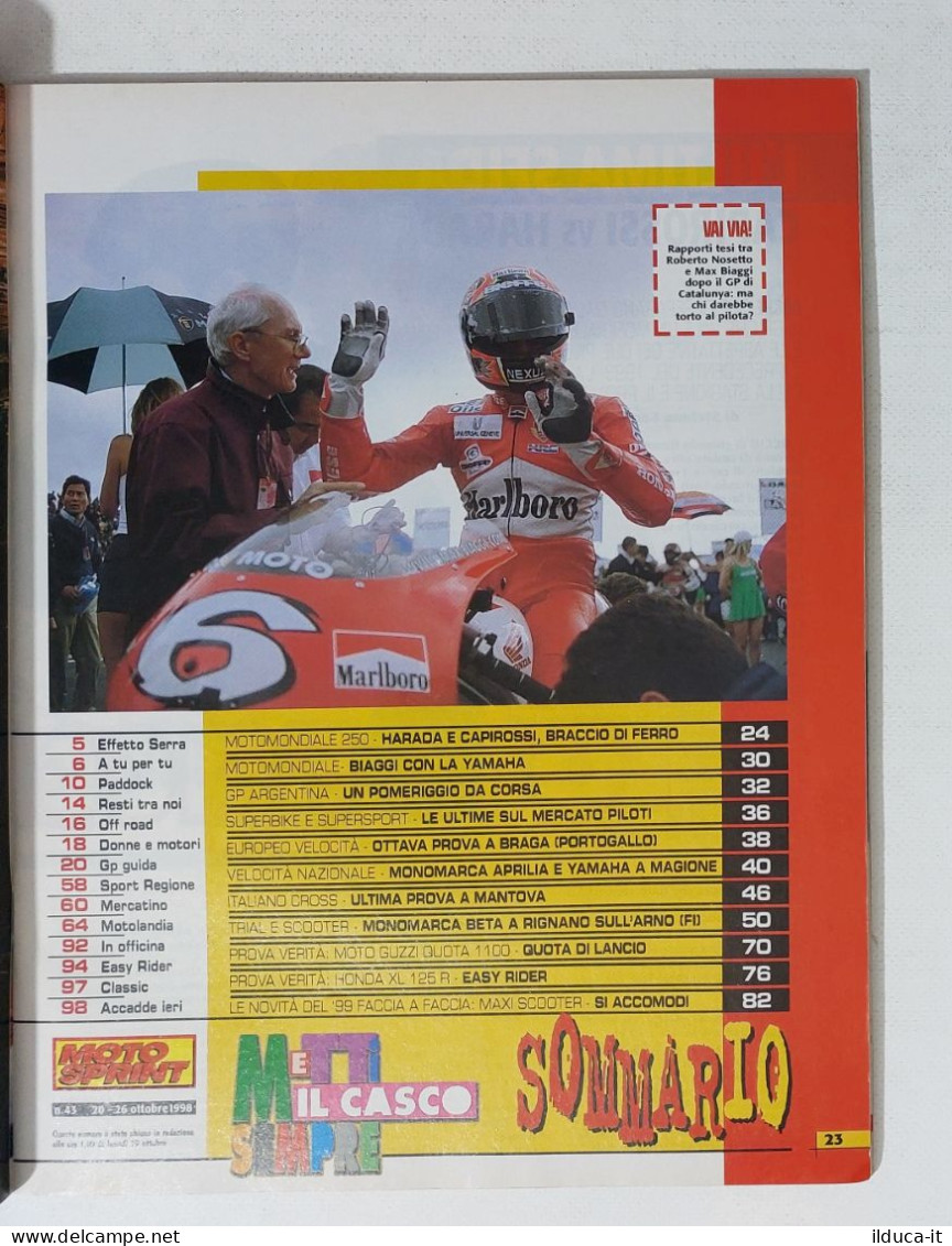 34941 Motosprint A. XXIII N. 43 1998 - Capirossi + Poster Ducati E Fogarty - Moteurs