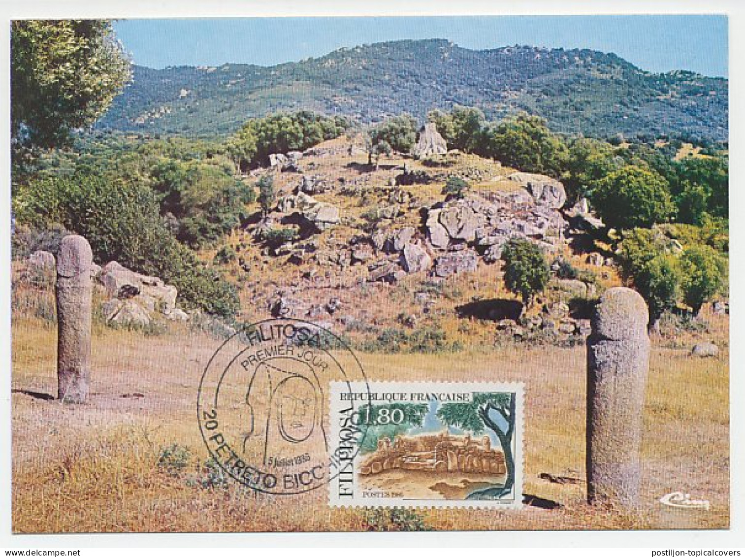 Maximum Card France 1986 Filitosa - Corsica - Menhirs - Dolmens - Archéologie