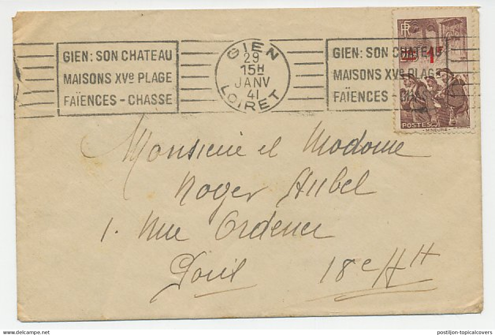 Cover / Postmark France 1941 Castle - Faience - Hunting - Kastelen