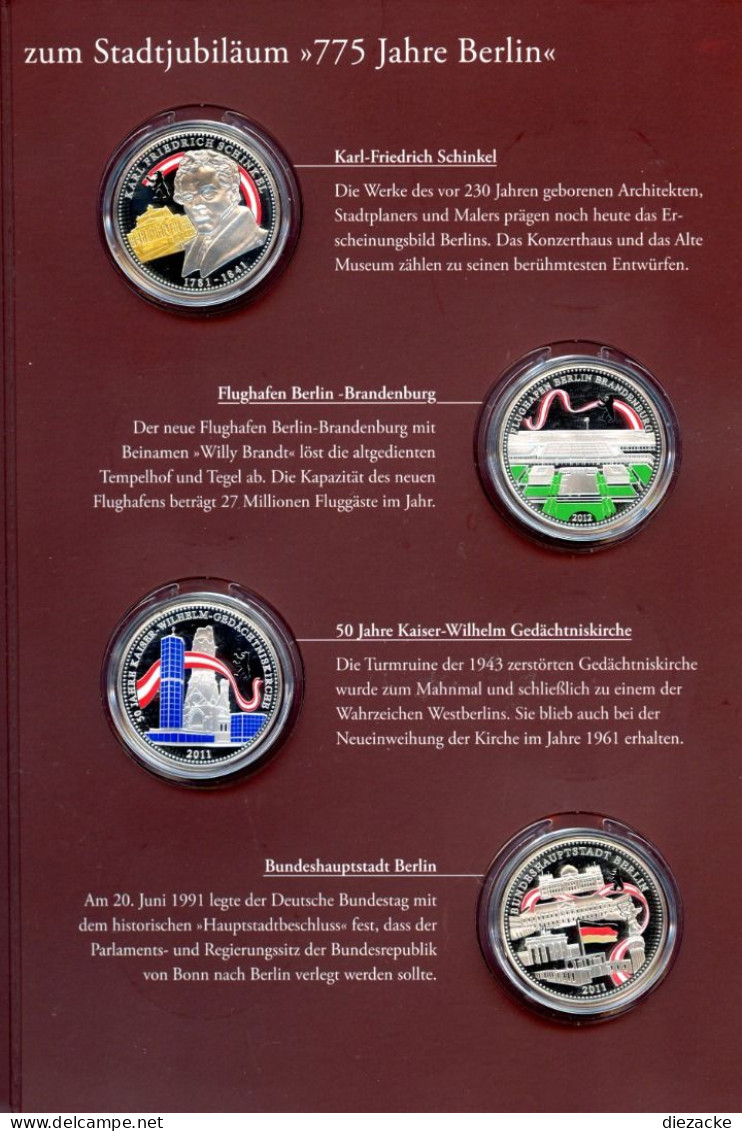 775 Jahre Berlin 8 Silbermedaillen Teilvergoldet, Farbveredelt PP (KMS033 - Non Classificati