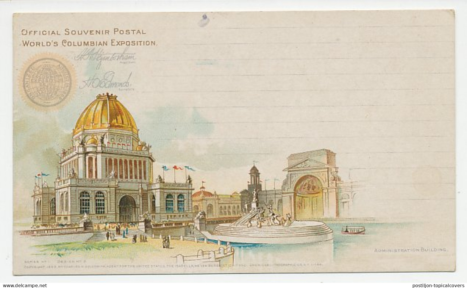 Postal Stationery USA 1893 World S Columbian Exposition - Water Fountain - Administration  - Unclassified