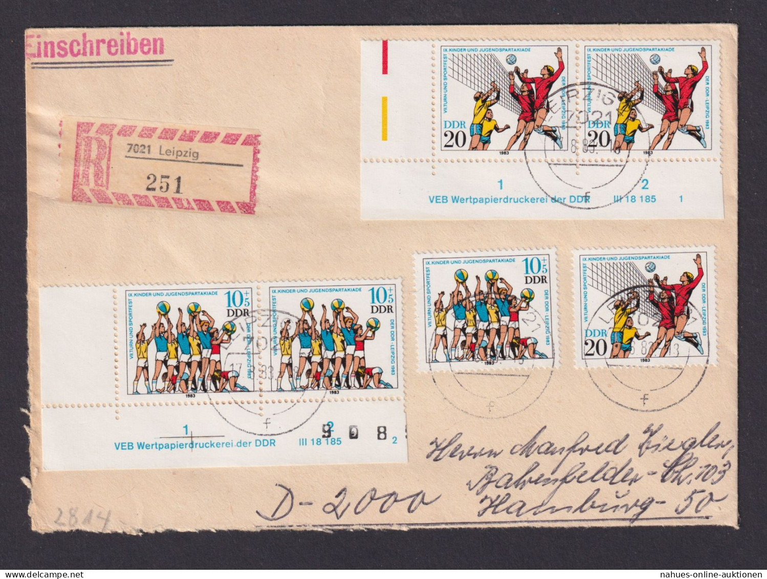 Briefmarken Druckvermerk Bogenecke Eckrand DDR Brief Turn Sportfest Leipzig Nach - Covers & Documents