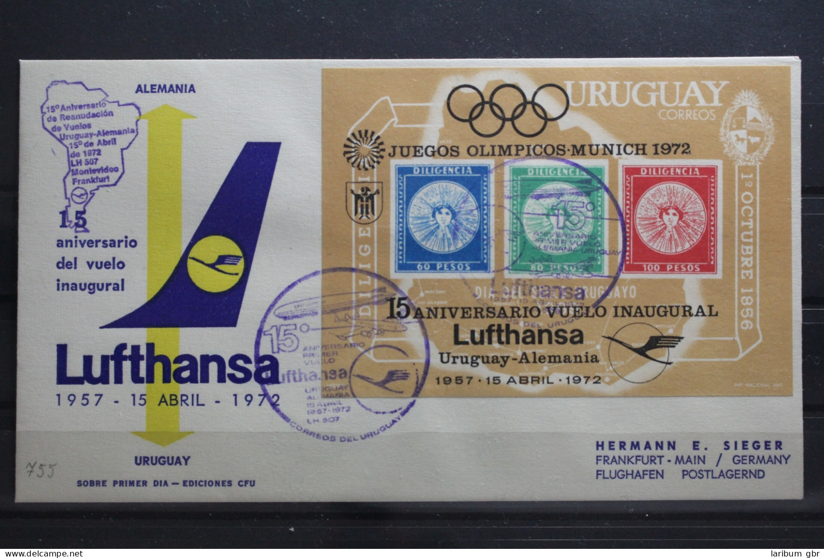 Uruguay Block 15 Gestempelt FDC Lufthansa #UK991 - Uruguay