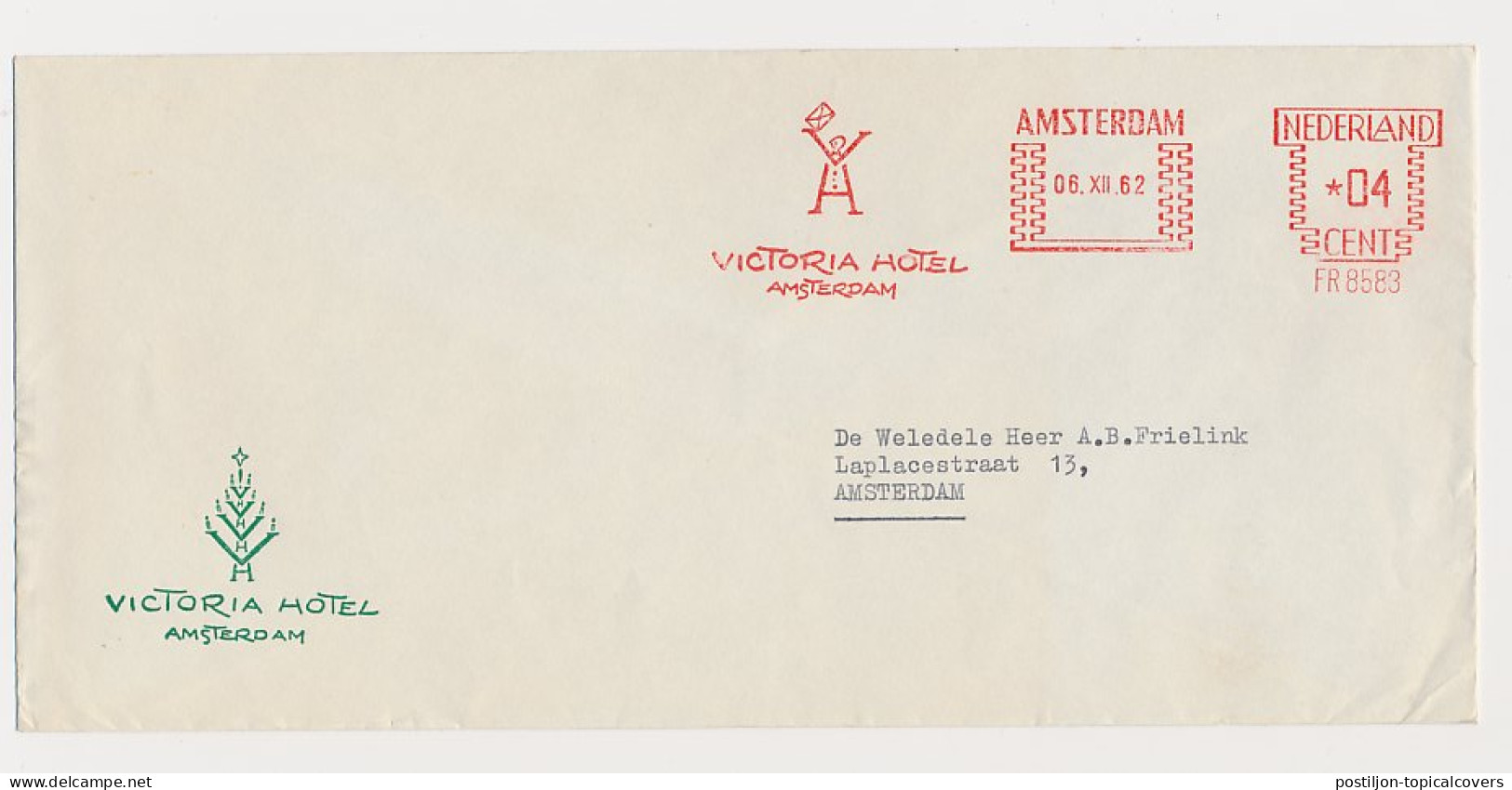 Meter Cover Netherlands 1962 Victoria Hotel Amsterdam - Other & Unclassified