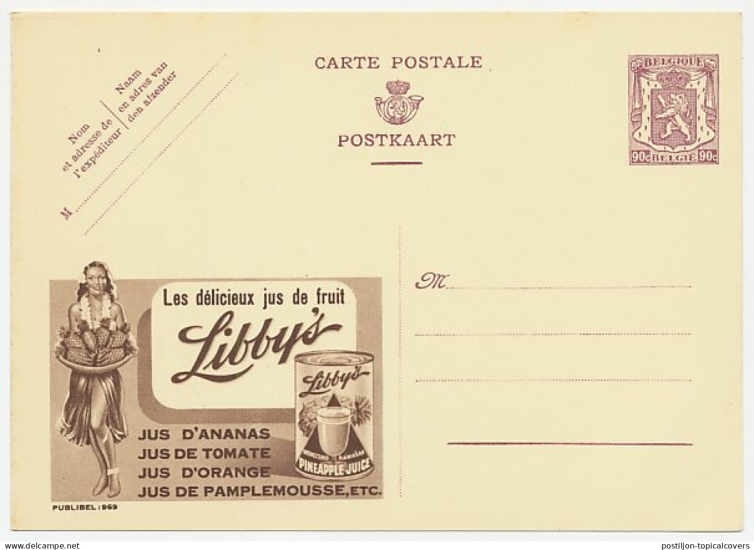 Publibel - Postal Stationery Belgium 1948 Pineapple Juice - Hawaiian - Obst & Früchte