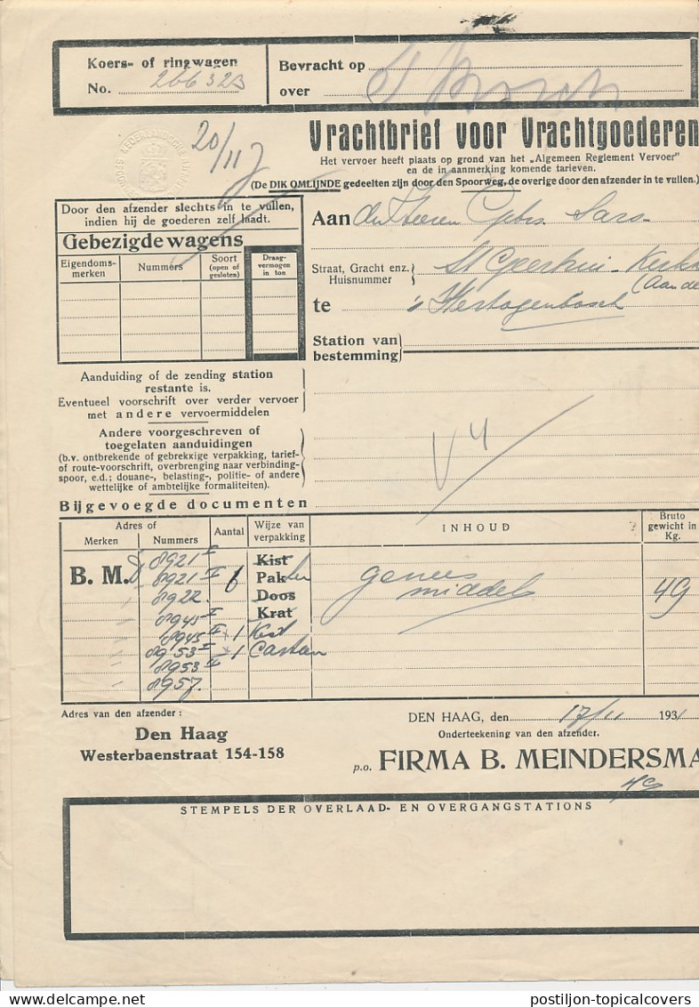 Vrachtbrief / Spoorwegzegel N.S. Den Haag - S Hertogenbosch 1931 - Ohne Zuordnung